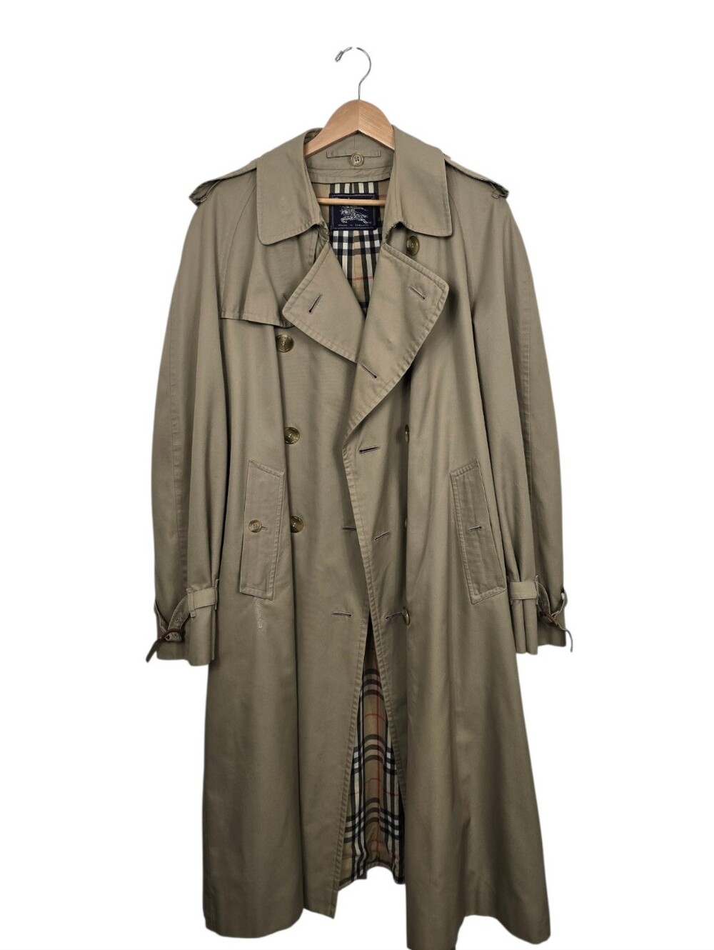 Vintage Burberry Made in England Trench Coat 54 REG Belted Zip Wool Liner Khaki